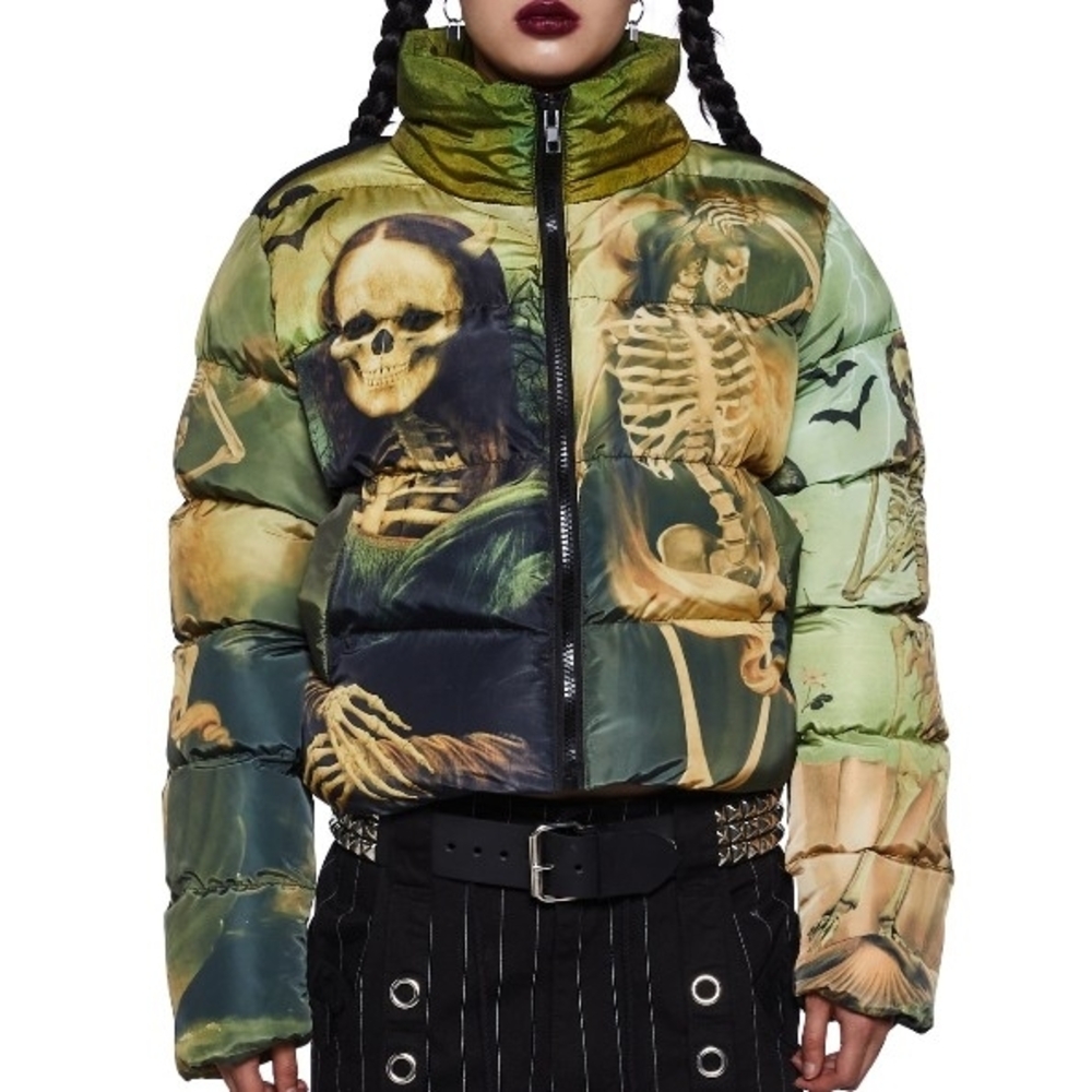 Trickz N' Treatz Cursed Image Skeleton Print Puffer Jacket - Picture 8 of 8
